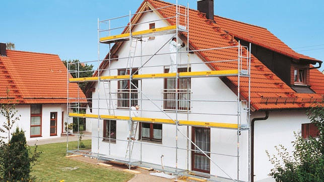 <p>PERI starts its activities in the scaffolding market with the development of the PERI UP Scaffolding System. The PERI UP T 72 facade scaffold with T-frames and guardrail in advance is safe and efficient.</p><br/>